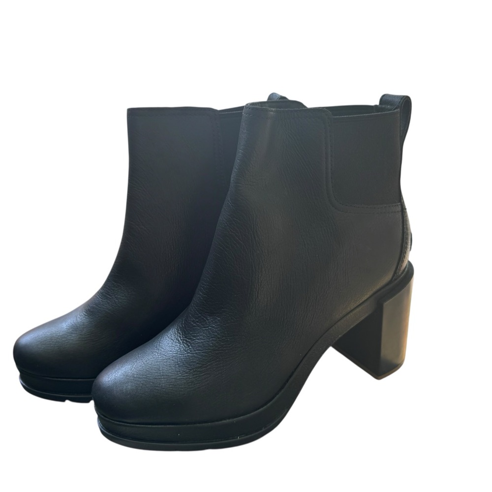 SOREL Black Leather BLAKE Waterproof Block Heel Chic Chelsea Boot Bootie 8.5